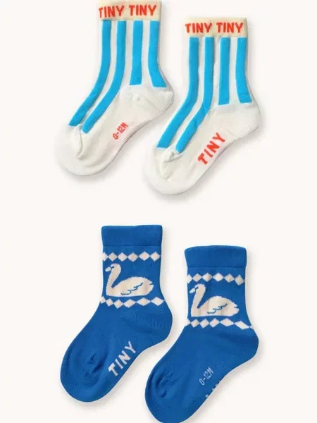 Tinycottons ponožky BLUE STRIPES & SWAN MEDIUM SOCKS modré