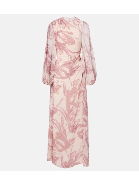 Rochie Erdem de mătase cu model floral drapată roz