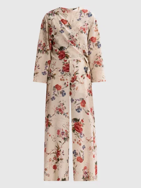 Комбінезон RAGUSA із шовку в квітковий принт з блузою Max Mara Weekend бежевий