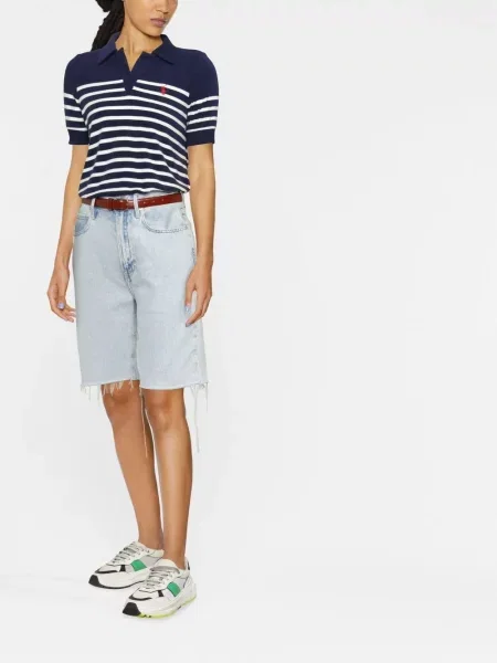 Dzianinowa krótka haftowana koszula Polo Ralph Lauren czarna