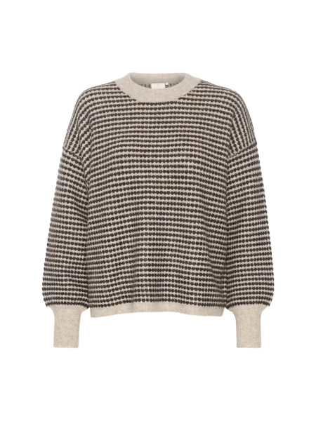 Sweter z dzianiny z prążkowanymi wykończeniami model ‘ellery’ Kaffe beżowy