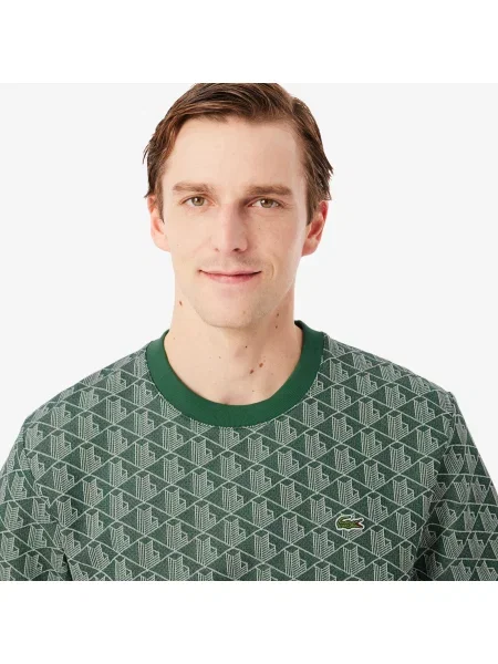 Lacoste T-Shirt Z Okrągłym Dekoltem Z Monogramem Classic Fit Ciemnozielony zielony