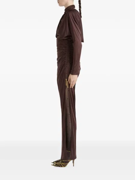 Lung rochie Balmain din jerseu maro