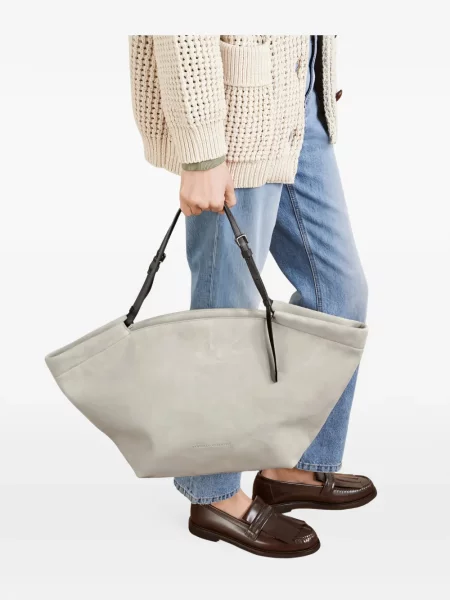 Geantă shopper Brunello Cucinelli din piele de căprioară gri