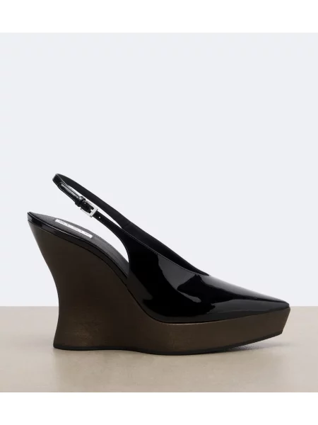 Saboți Alaïa din piele cu pană de lac negru