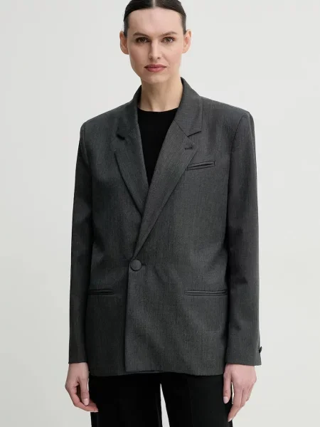 Won Hundred sacou din lana un singur rand de neted gri