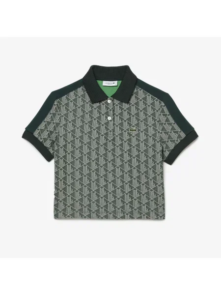 Lacoste Koszulka Polo O Regularnym Kroju Z Kontrastowym Kołnierzykiem I Nadrukiem Monogramu zielona
