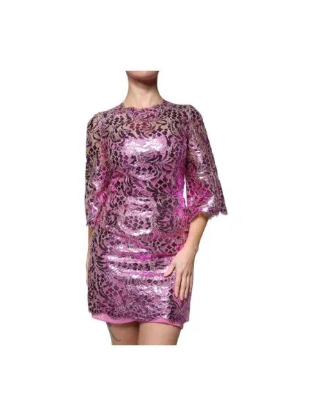 Sukienka mini Dolce And Gabbana w kwiatki koronkowa różowa