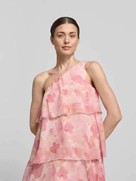 Rozkloszowana sukienka maxi z falbankowym detalem model FELICIA' Vero Moda różowa