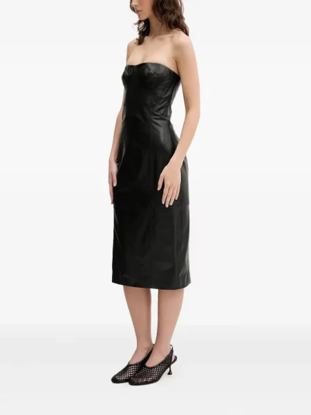 Rochie midi Iro din piele până la genunchi de costum negru