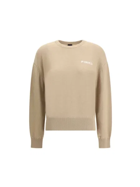 Sweter Pinko z kaszmiru z logo beżowy