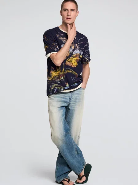 Desigual Tricou noapte / galben albastru