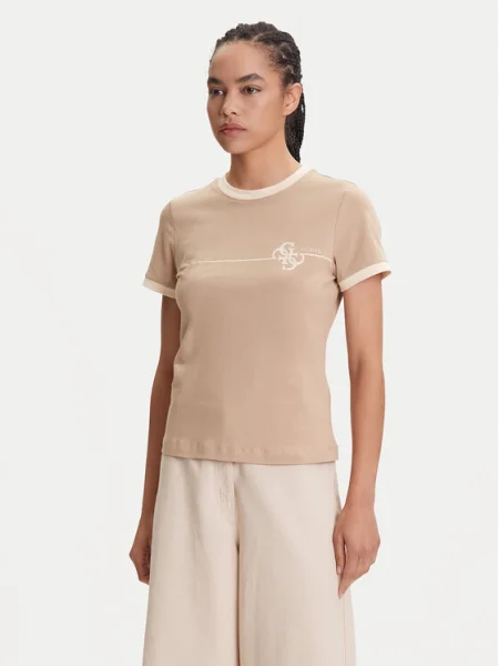 Тениска Guess CARMEN дамска зелено бежово