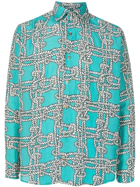 Cămașă Amir Slama de in cu imagine verde