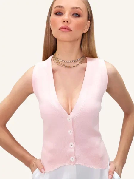 Trend Alaçatı Stili Pleten brezrokavnik pastelno roza
