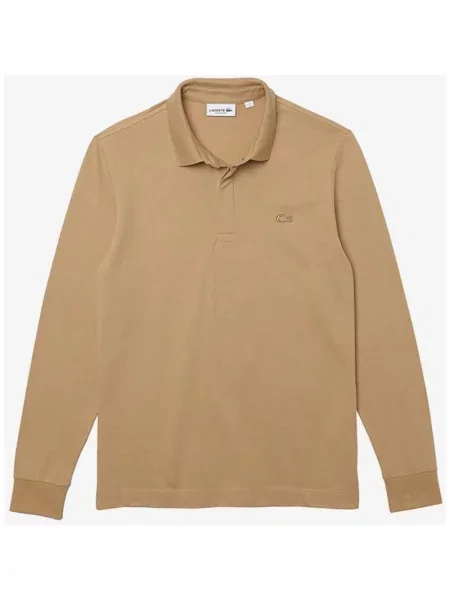 Jasnobrązowa koszulka polo z długim rękawem Lacoste Sportswear Paris Regular Fit S brązowa