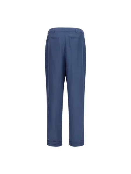 Lniane spodnie Saint Laurent niebieskie