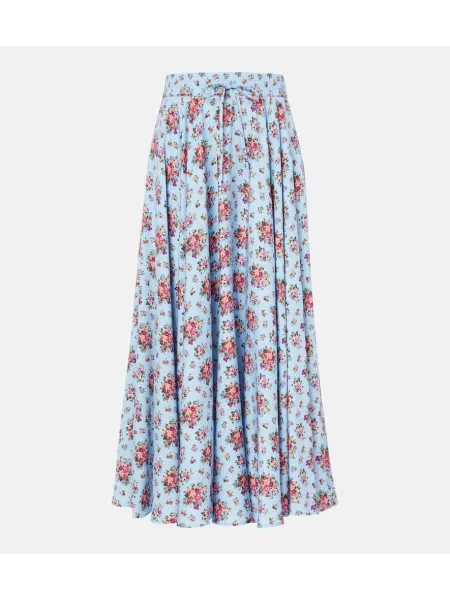 Fustă midi Dolce&gabbana de mătase cu model floral până la genunchi albastru