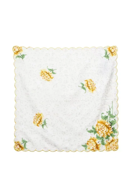 Fular Tory Burch de mătase cu model floral alb