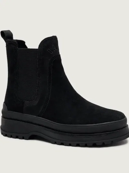 Gant botine din piele întoarsă Wintly cu plat izolare ușoară negru