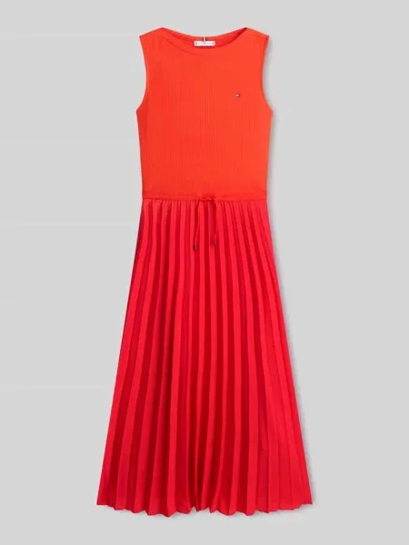 Sukienka midi o kroju slim fit ze spódnicą plisowaną Tommy Hilfiger czerwona