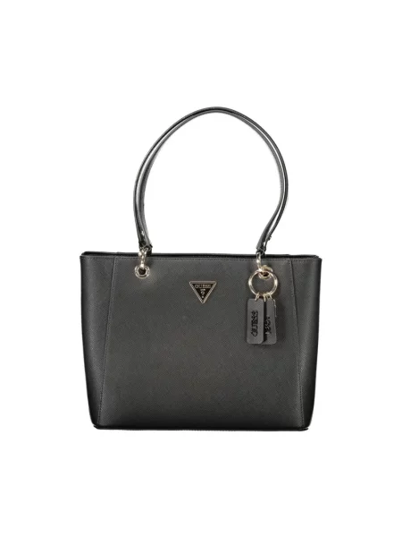 Lniana torebka skórzana Guess czarna