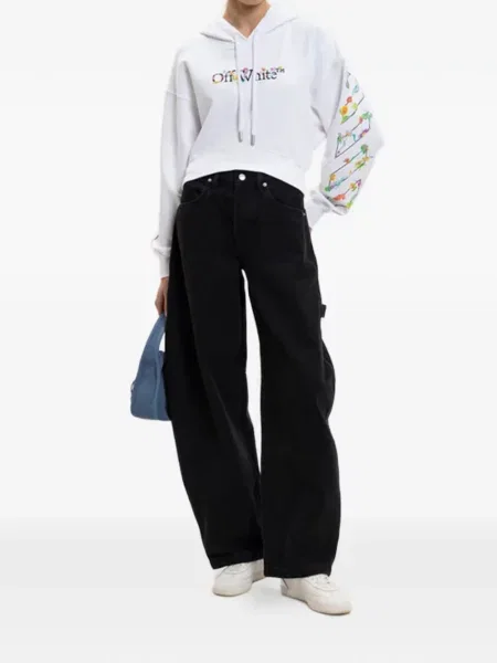 Gėlėtas raštuotas megztinis Off-white su gobtuvu balta