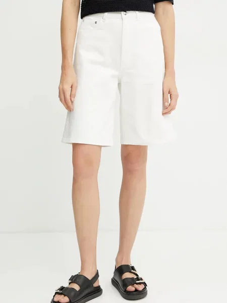 Ivy Oak pantaloni scurți jeans PIRI femei uni high waist alb