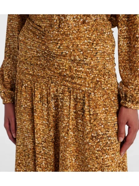 Fusta maxi Isabel Marant de mătase cu imagine bej