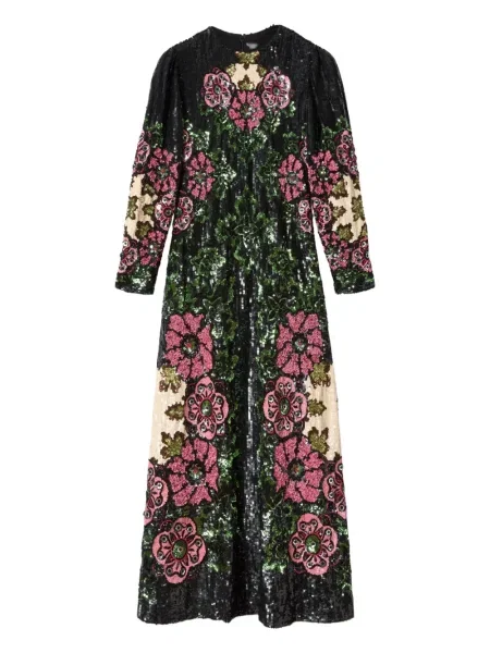 Rochie maxi La Doublej cu broderie cu model floral de costum negru