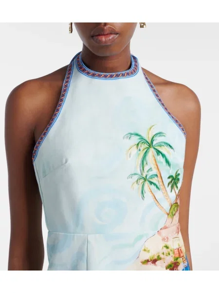 Rochie Alemais cu imagine cu gât halter albastru