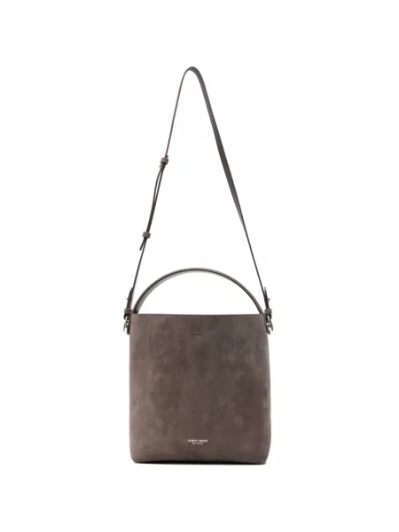 Geantă shopper Giorgio Armani din piele de căprioară cu imagine maro
