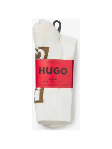 Skarpety HUGO Square Logo zielony brązowy 3 pary biały