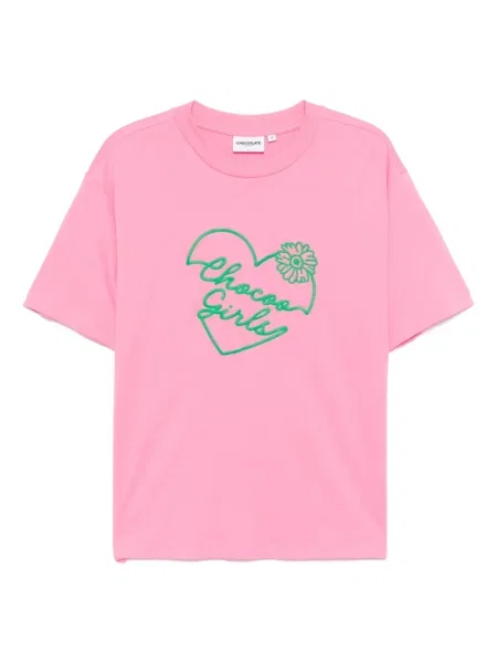 Tricou Chocoolate cu broderie roz