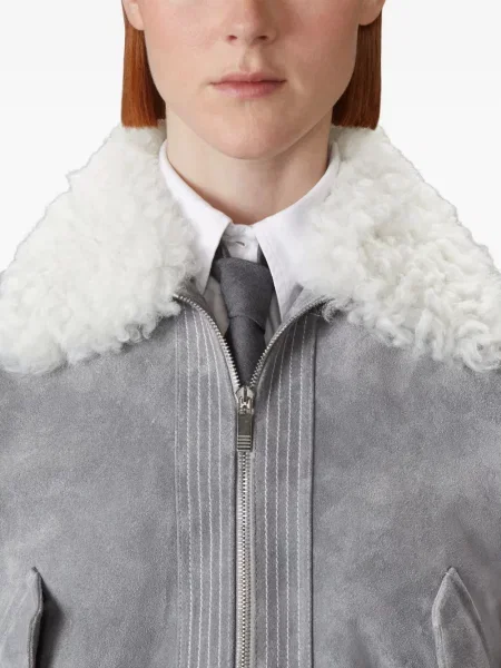 Geacă Thom Browne din piele de căprioară gri