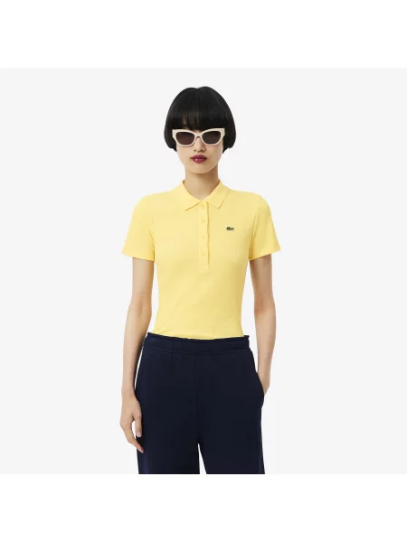 Lacoste Dopasowana Prążkowana Koszulka Polo żółta
