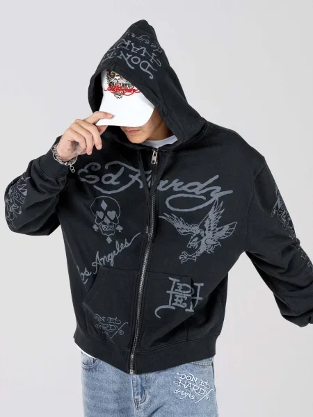 Ed Hardy Hanorac Death-Before gri negru