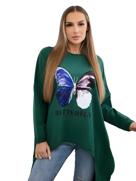 Halenka s potiskem oversize tmavě zelená