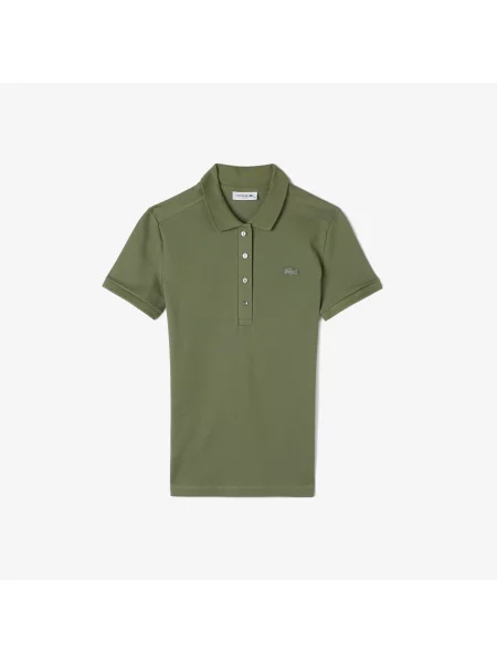 Lacoste Koszulka Polo Z Elastycznej Piki Bawełnianej Slim Fit zielony