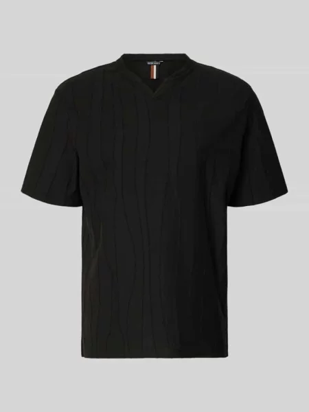 T-shirt z fakturowanym wzorem i dekoltem w serek Antony Morato czarna