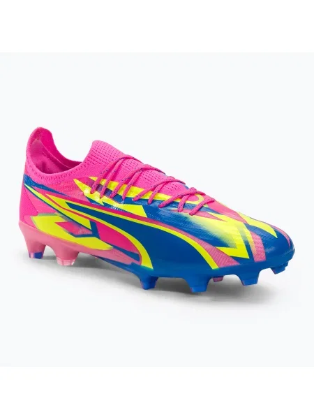 Cizme de fotbal pentru bărbați PUMA Ultra Ultimate Energy FG/AG roz luminos/albastru ultra/galben alertă albastru