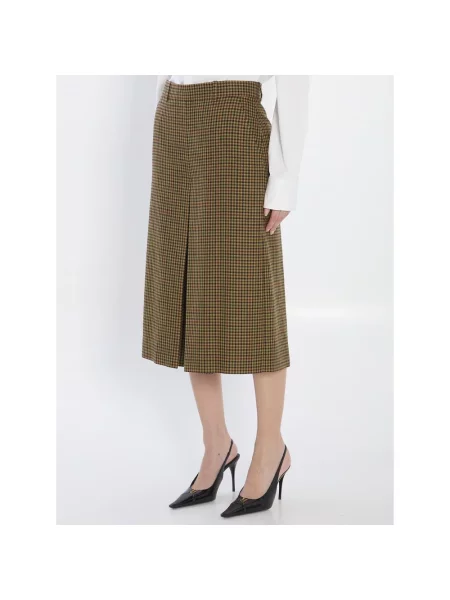 Spódnica-szorty Saint Laurent wełniane w kratę brązowe