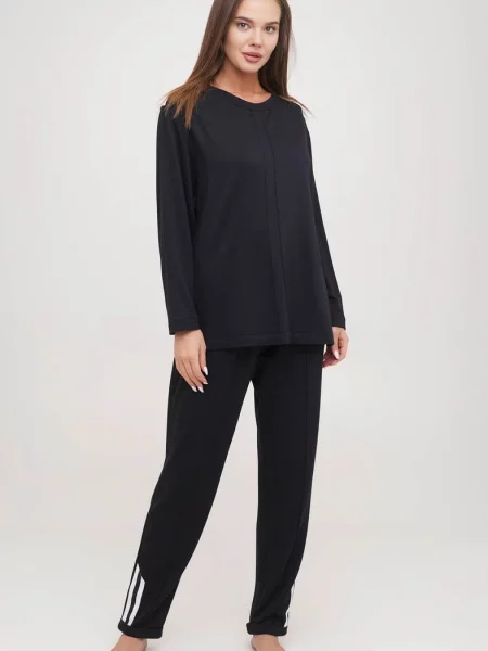 Флісова костюмна піжама Effetto з довгим рукавом чорна