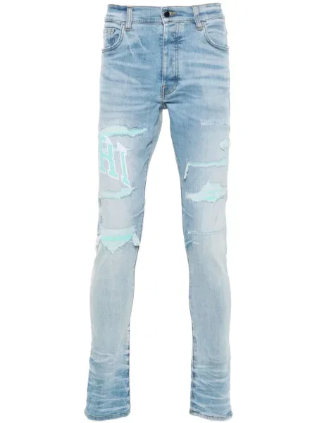 Skinny jeansy skinny Amiri z logo niebieskie
