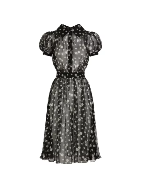 Rochie de șifon Dolce & Gabbana din șifon cu buline cu imagine negru