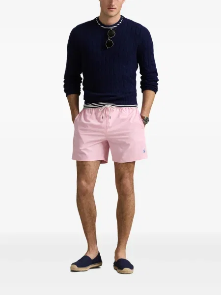 Slip de baie Polo Ralph Lauren cu broderie din piele de căprioară în carouri albastru