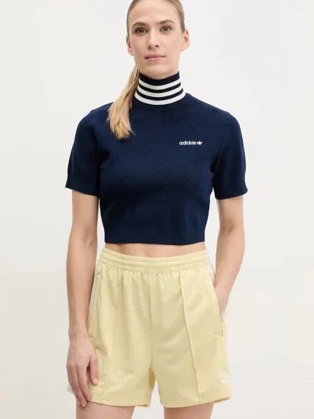 Тениска adidas Originals CROP TURTLENECK с поло тъмносиньо