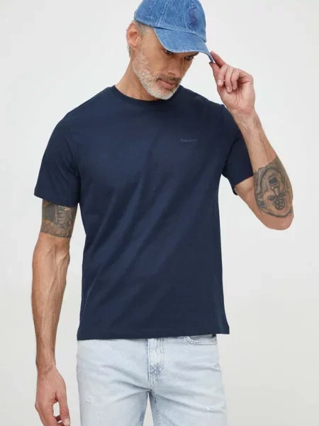 Тениска Pepe Jeans Connor с изчистен дизайн тъмносиньо