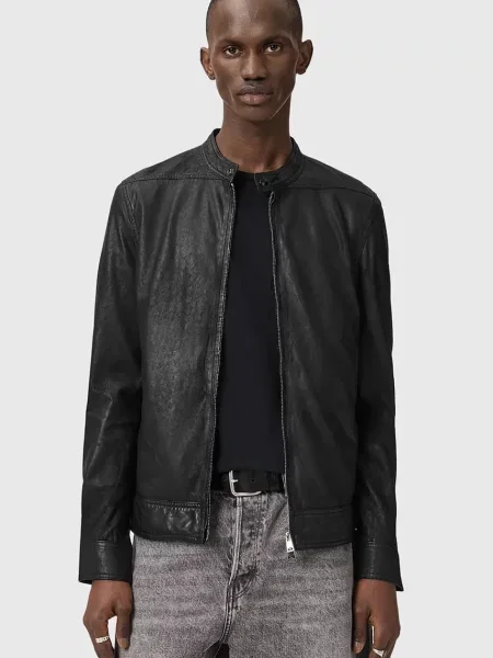 AllSaints jachetă pentru bărbați din piele COLT negru