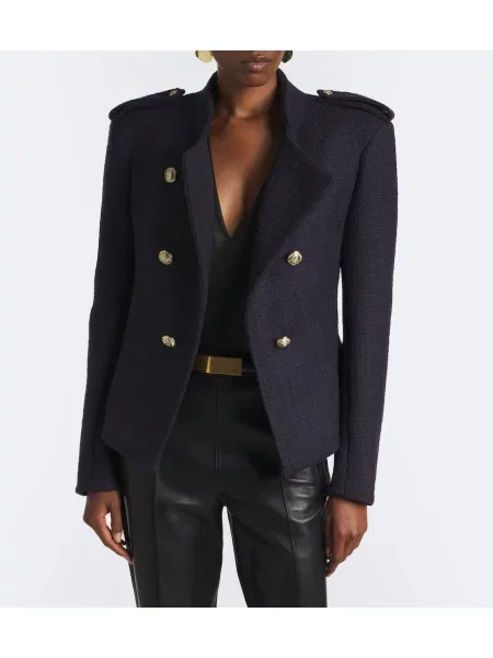 Μάλλινος μπουφάν Balmain διπλόκουμπα μπλε